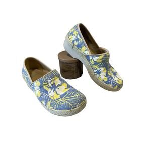 Women's Dansko Volley Blue Flower Print Canvas Nursing Shoes Clogs US 10 EU40